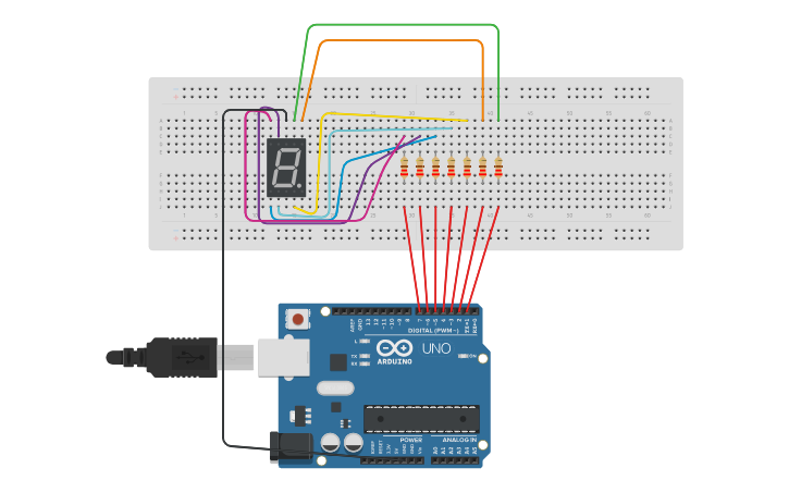 Circuit design 7 segment display - Tinkercad
