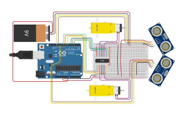 Circuit design Robo Autonomo - Ultrassonico | Tinkercad