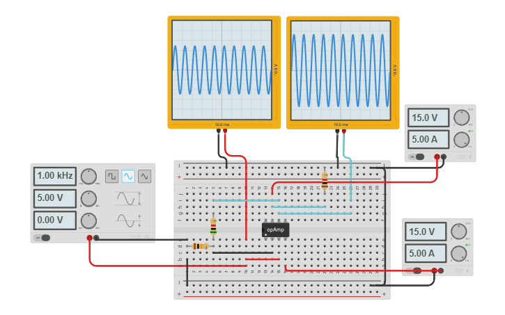 Circuit design closed loop non inverting op amp - Tinkercad