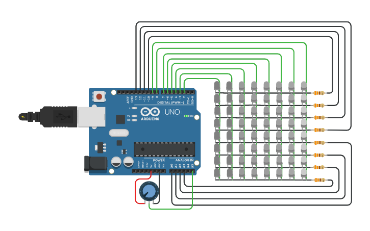 Circuit design SNOW - LED mátrix (8x8) - Tinkercad