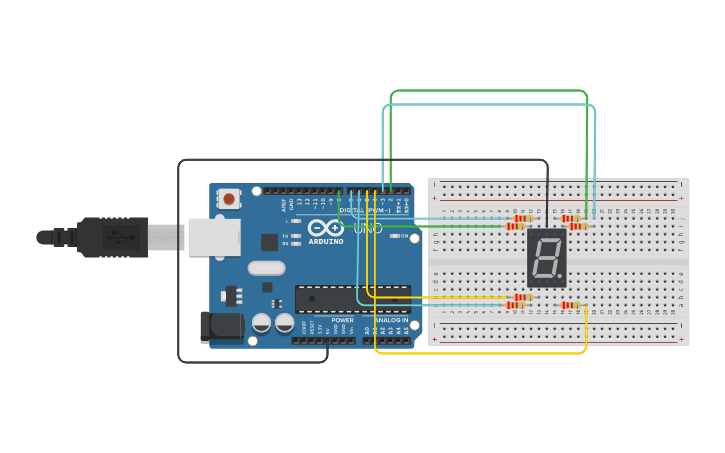 Circuit design Implementation of 7 segment display | Tinkercad