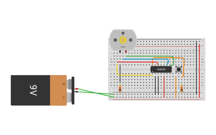 Circuit design Control led using 74HC93 IC - Tinkercad