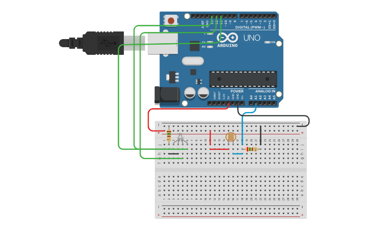 Circuit design Projeto com Sensor LDR | Tinkercad