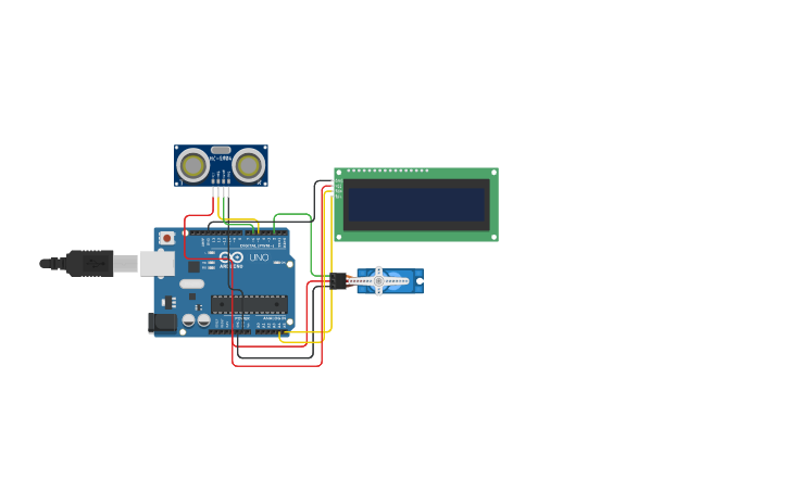 Circuit design Radar using servo motor and ultrasonic sensor with LCD ...