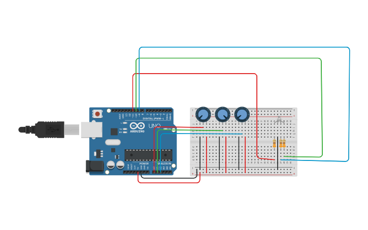 Circuit design Tinkercad Arduino светодиодные и потенциометры - Tinkercad