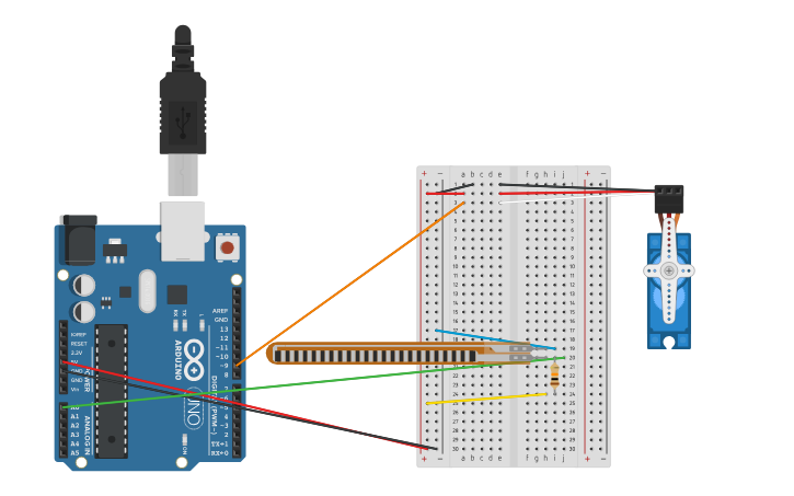 Circuit design 2.2.4.2 Sensor flexible y servo - Tinkercad