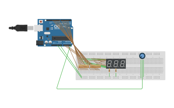 Circuit design Arduino 7 Segment Cathode - Tinkercad