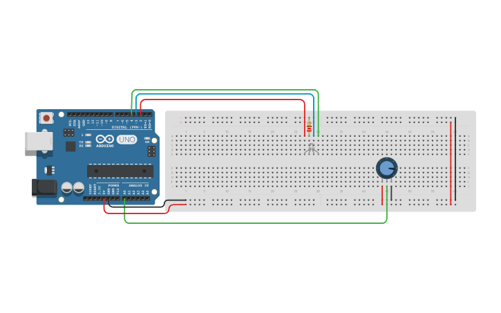 Circuit design Potenciometro y Led - Tinkercad