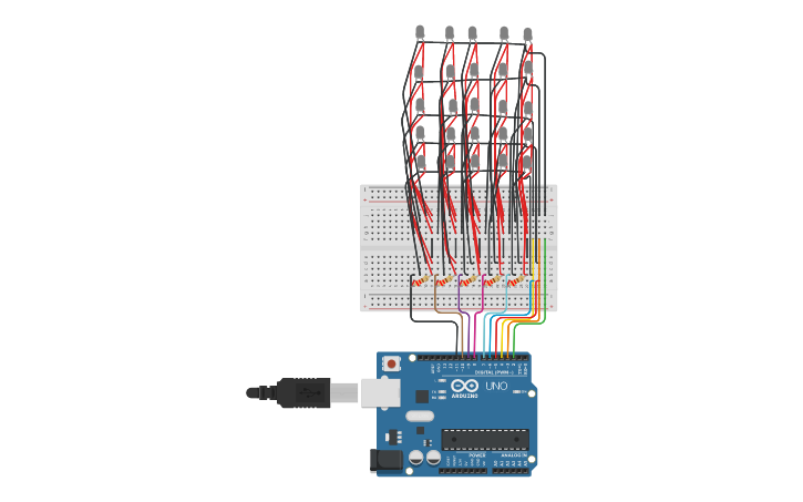 Circuit design Group 2 5x5 LED Matrix Patterns 1 - 7 - Tinkercad