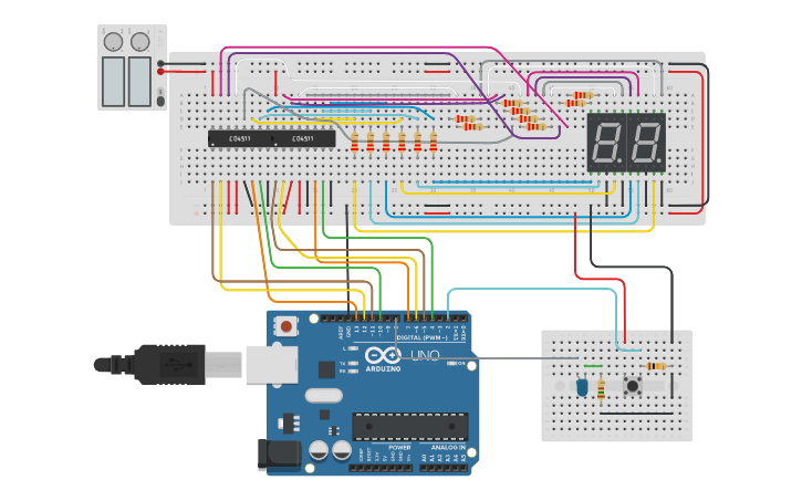Circuit design Mega Sena com Arduino | Tinkercad