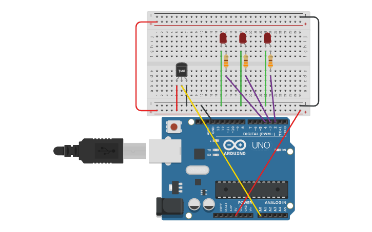 Circuit design Temperature sensor Arduino | Tinkercad