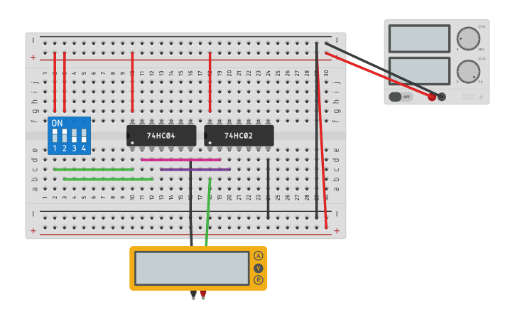 Circuit design 7404 + 7402 - Tinkercad