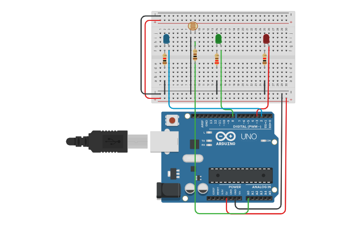 Circuit design Circuito sensor de color - Tinkercad