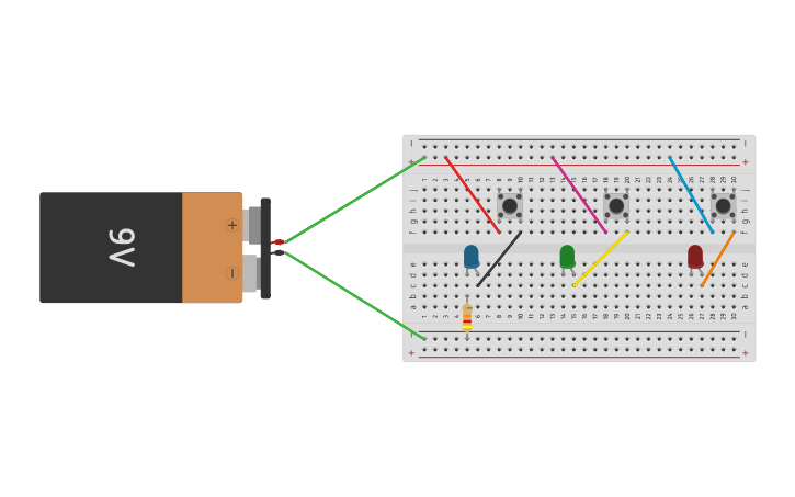 Circuit design Protoboard y botones - Tinkercad