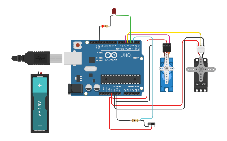 Circuit design Proyecto Useless Box - Tinkercad