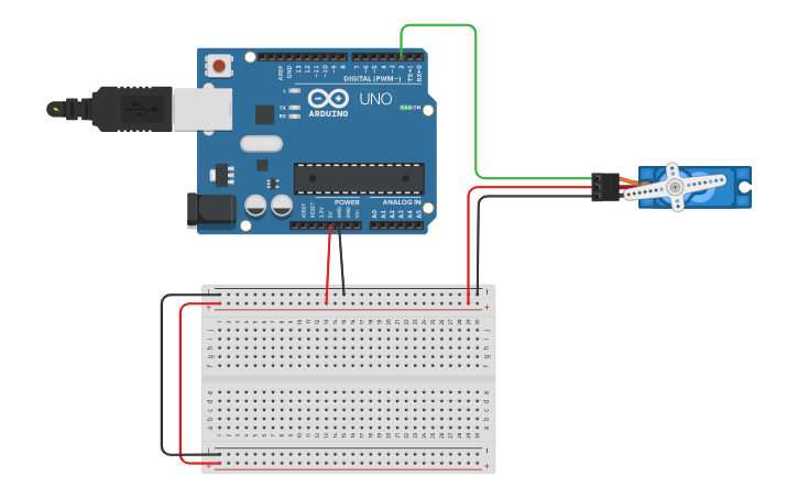 Circuit design Control con servomotor - Tinkercad