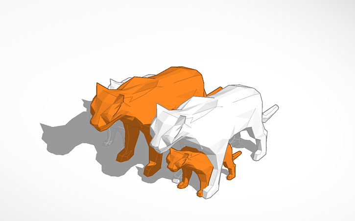 3D design White and Orange Tiger Family - Tinkercad