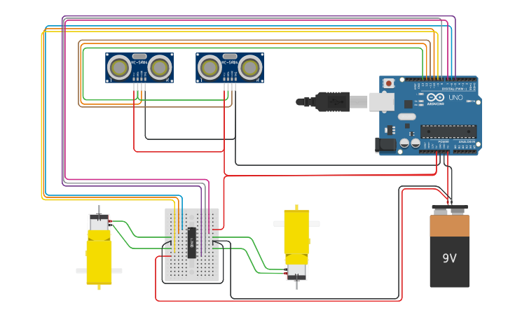 Circuit design Projeto com Funções - Robô Móvel - Tinkercad