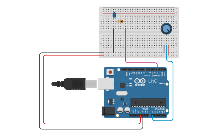 Circuit design Arduino use Potentiometer - Tinkercad