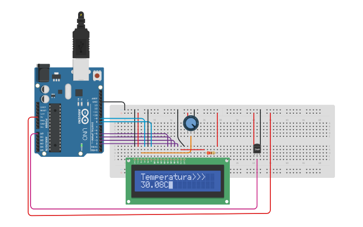 Circuit design Prueba LCD con sensor de temperatura - Tinkercad