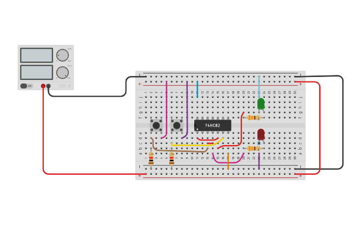 Circuit design Latch RS con compuertas NOR - Tinkercad