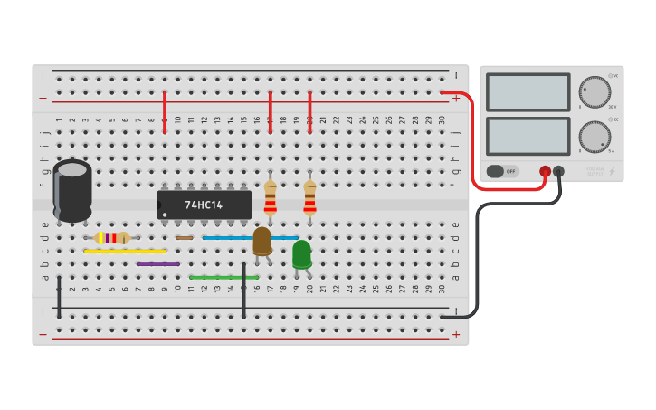 Circuit design OSCILADOR SCHMITT TRIGGER 7414 - Tinkercad