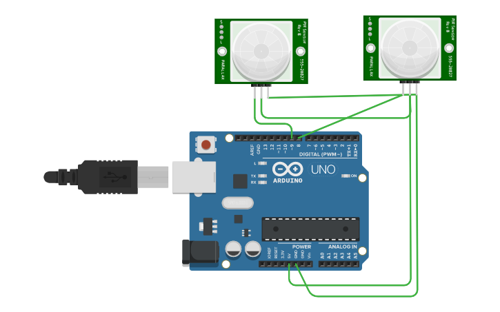 Circuit design person count with pir - Tinkercad