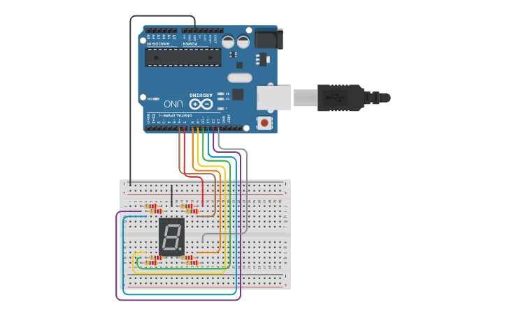 Circuit design Arduino 7 Segmentos Catodo comum - Tinkercad