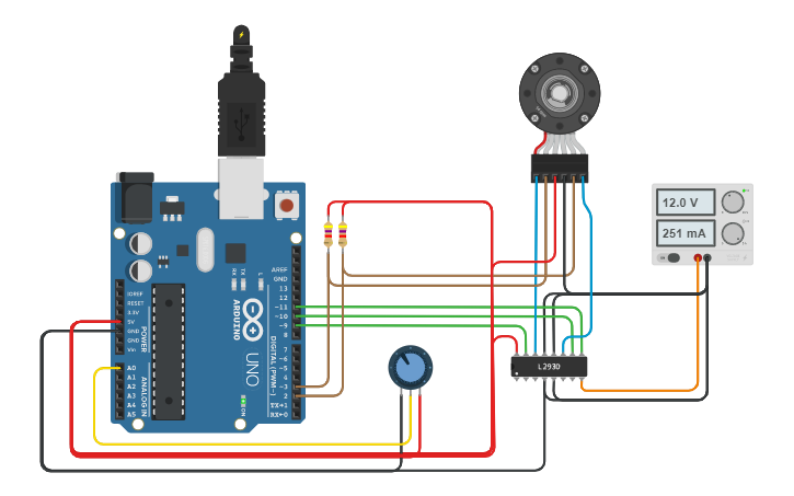 Circuit Design [ex19] Arduino Control Dc Motor With Encoder Tinkercad