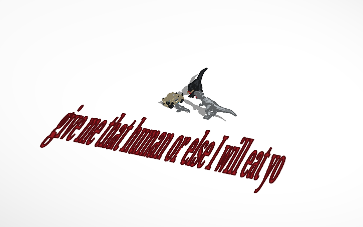 3D design t-rex eating human and human hiding under the car | Tinkercad