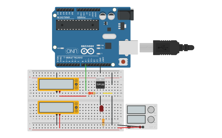 Circuit design TIP120 Transistor + 9V LED + Arduino - Tinkercad