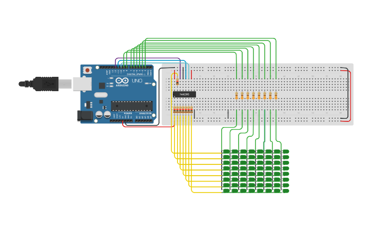 Circuit design 8x8 Matrix Led with 74hc595 - Tinkercad