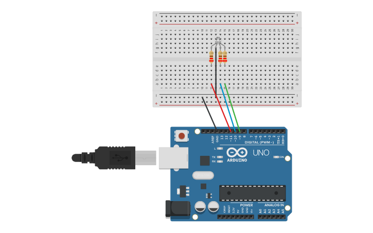 Circuit design led rgb | Tinkercad