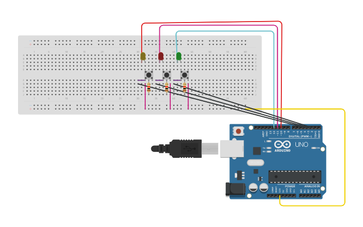 Circuit design LED con botones - Tinkercad