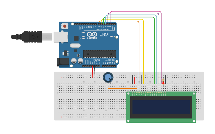 Circuit design Ejercicio 9.LCD | Tinkercad