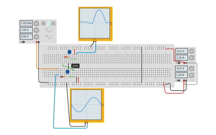 Circuit Design Filtro Pasa Banda Activo Tinkercad