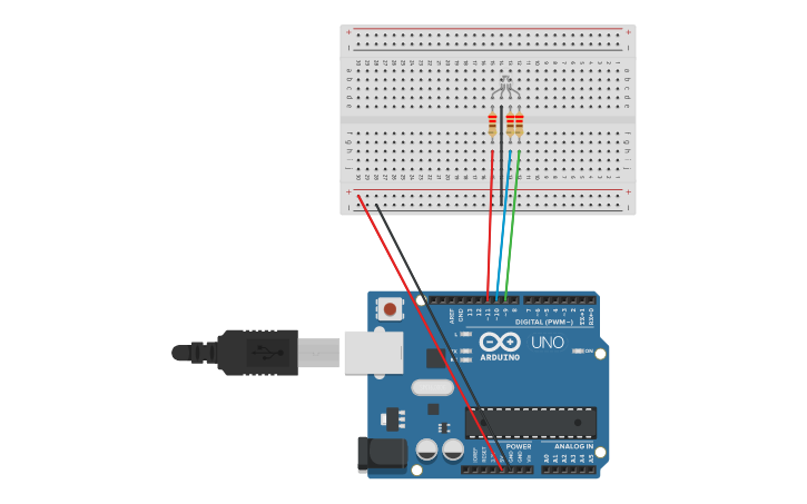 Circuit design Blinking LED RGB Arduino Uno - Tinkercad