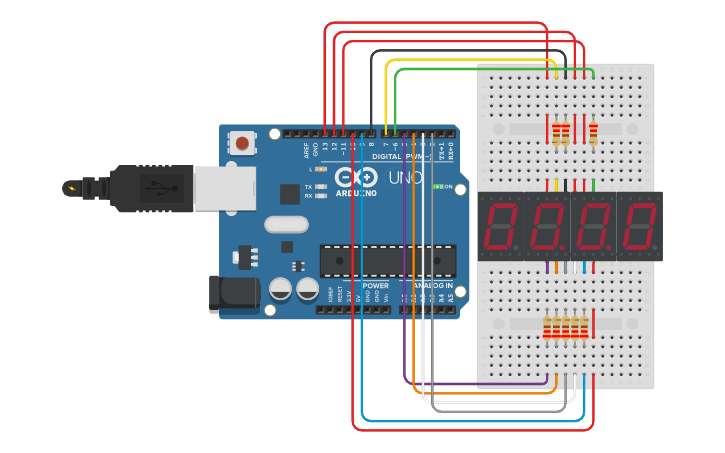 Circuit design 7-Segment 4-Digit LED Display | Tinkercad