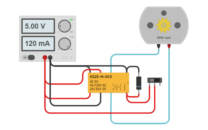 Circuit design DC motor CW CCW with relais - Tinkercad