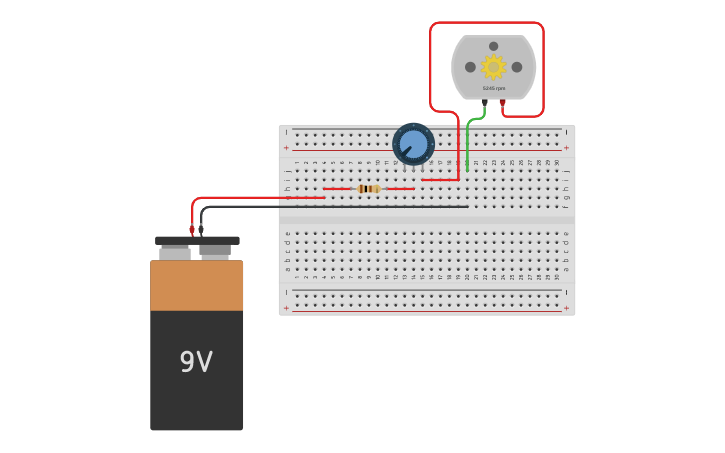 Circuit design DN Potentiometer w/ DC Motor - Tinkercad