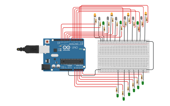 Circuit design Blinking LED with All Arduino Ports - Tinkercad