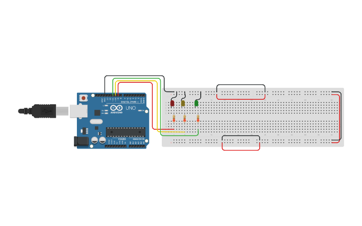 Circuit design Simple Traffic Light (with Arduino Uno R3) - Tinkercad
