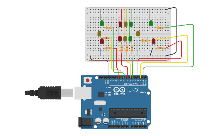 Circuit design Traffic Light | Tinkercad