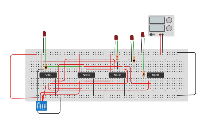 Circuit design BCD to Excess 3 - Tinkercad