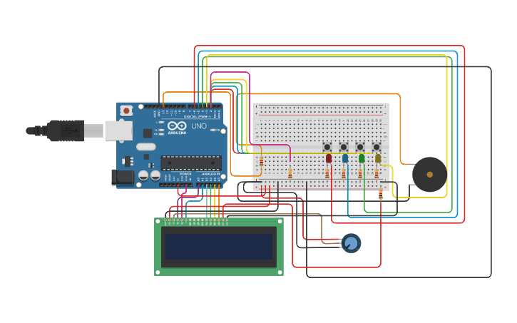 Circuit design Whack a mole with timer - Tinkercad