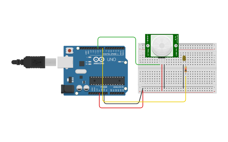 Circuit design PIR Sensor and LED - Tinkercad