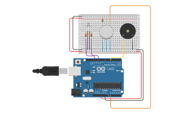 Circuit design GAS sensor - Tinkercad