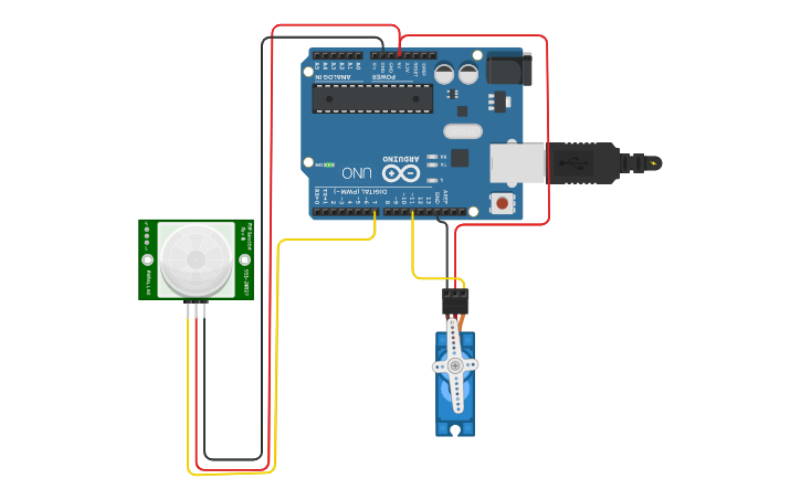 Circuit design sensor pir com arduino e micro servo - Tinkercad