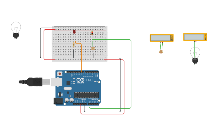 Circuit design Fotoresistenza pull UP e led | Tinkercad