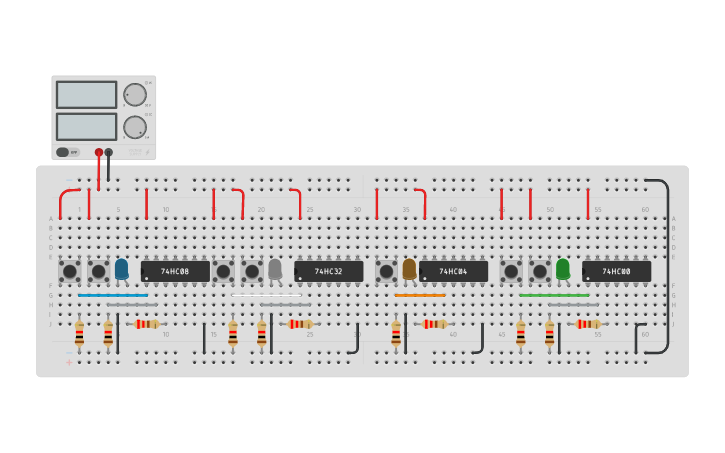 Circuit design Comprobacion de la AND, OR, NOT y NAND | Tinkercad